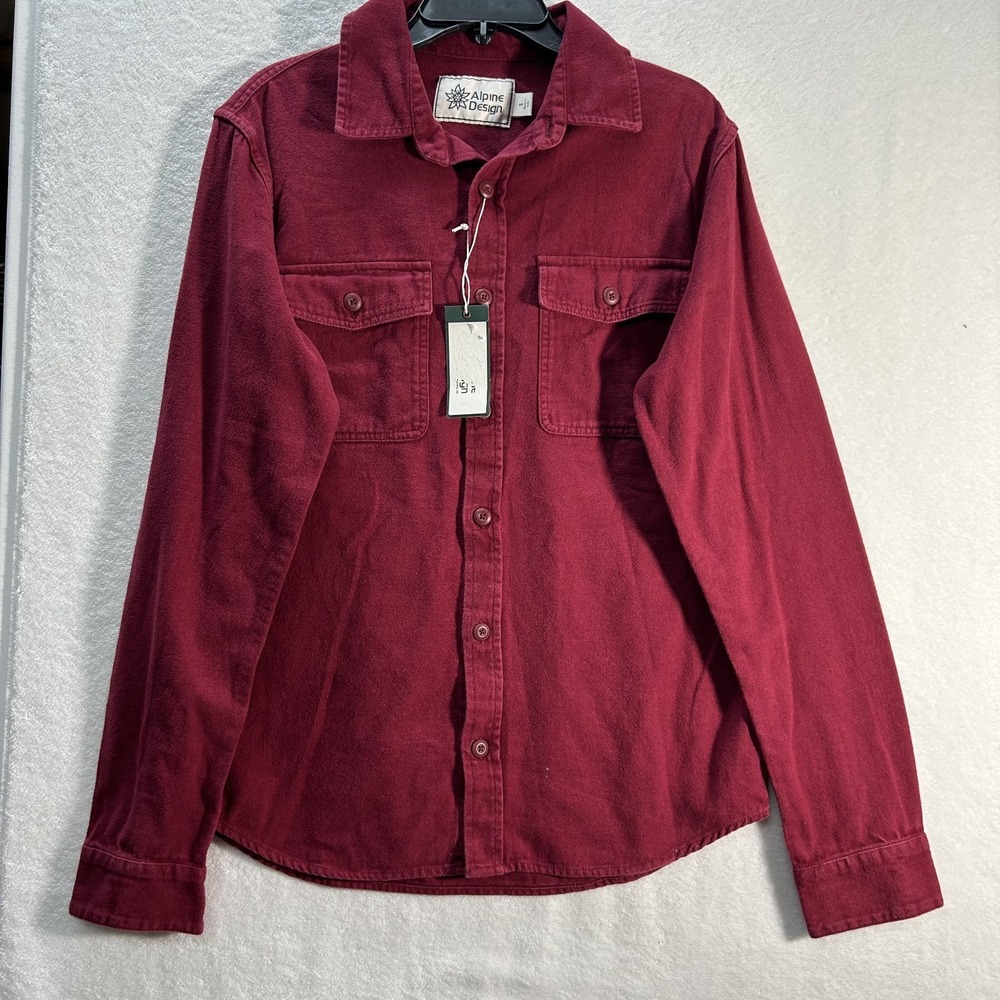 Alpine Design Mens Size S Red Chamois Long Sleeve Button Up Shirt